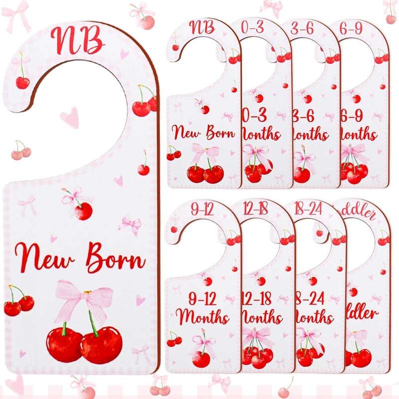 CORNER LACE Baby Closet Dividers 8PCS, Cherry & Bow Themed Wooden Double-Sided Clothes Size Hanger Organizer from Newborn to Toddler for Nursery Decor Baby Shower Birthday Gift Pink - Image 1
